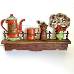 Vintage Homco Orange and Green MCM Wall Decor Hooks Coffee Pot Dart Industries